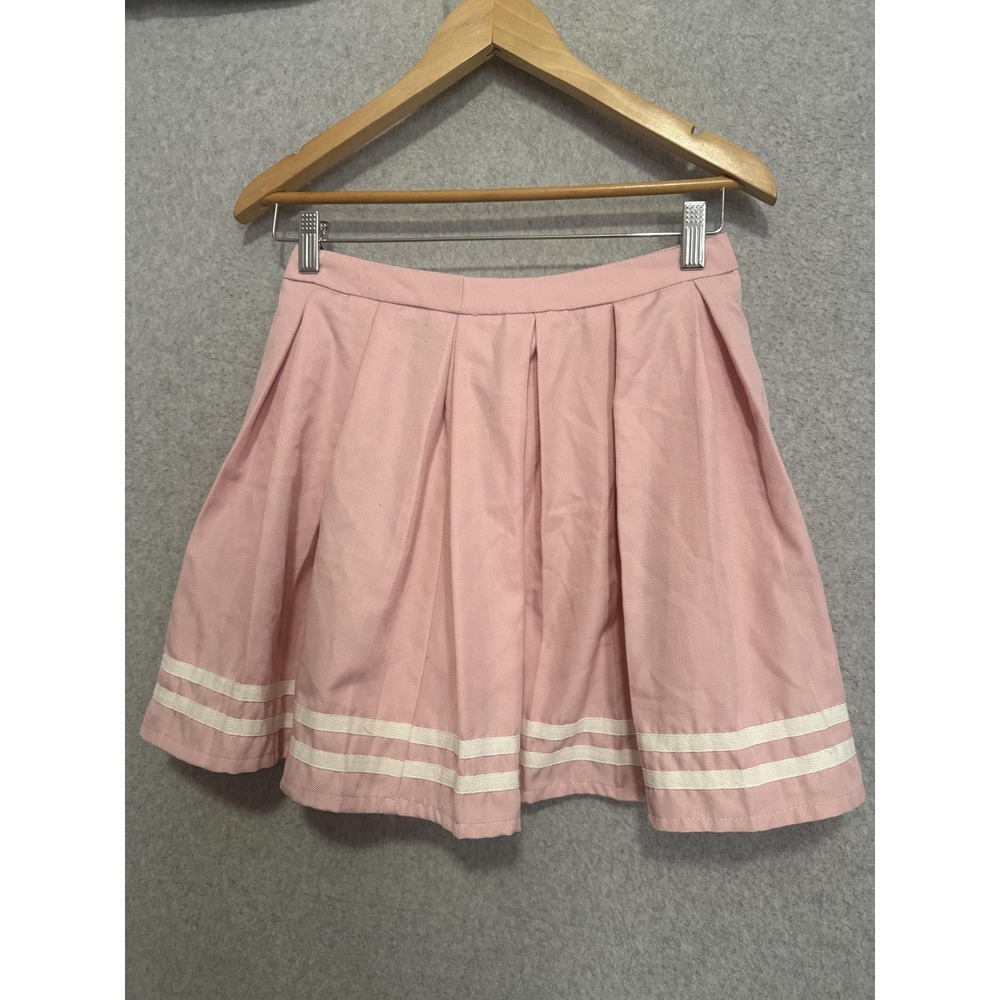 Hot Topic Skirt‎ Juniors Small Pink Pleated Skater Mini Striped Hem Twill